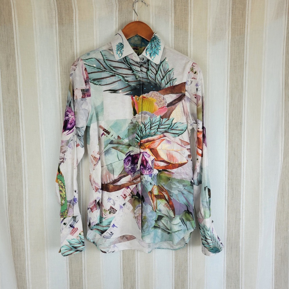 Robert‎ Graham Limited Edition Long Sleeve Blouse Size Small Floral Colorful - Picture 3 of 14